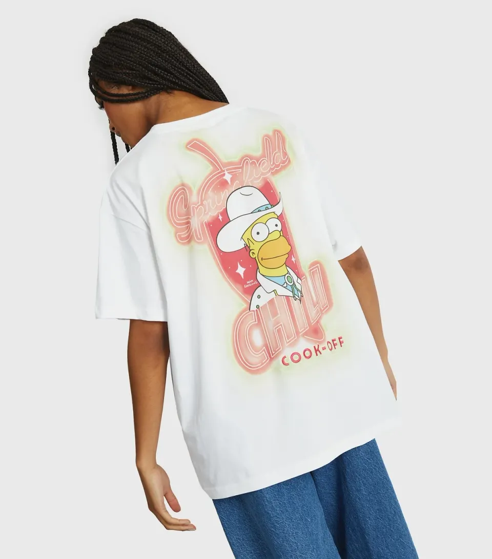 Women's White Simpsons Springfield Print T-Shirt
