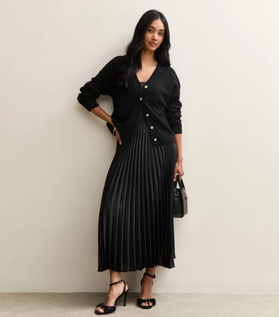 Women's Dark Burgundy Satin Pleated Midi Skirt