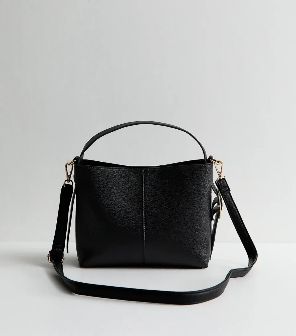 Black Faux Leather Mini Bucket Bag