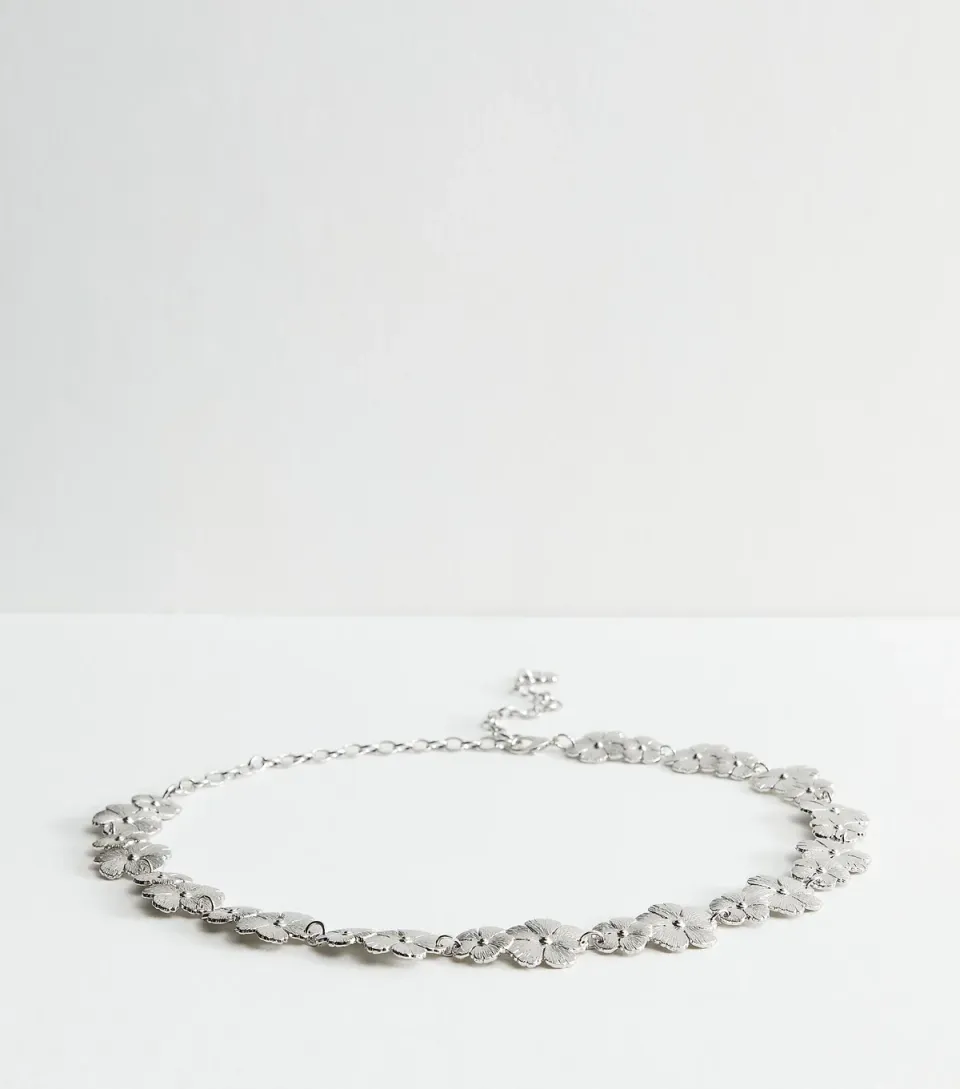 Silver Tone Flower Chain Link Belt