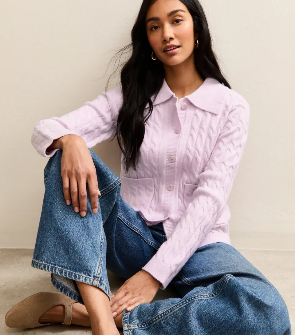 Women's Lilac Cable Knit Collared Cardigan