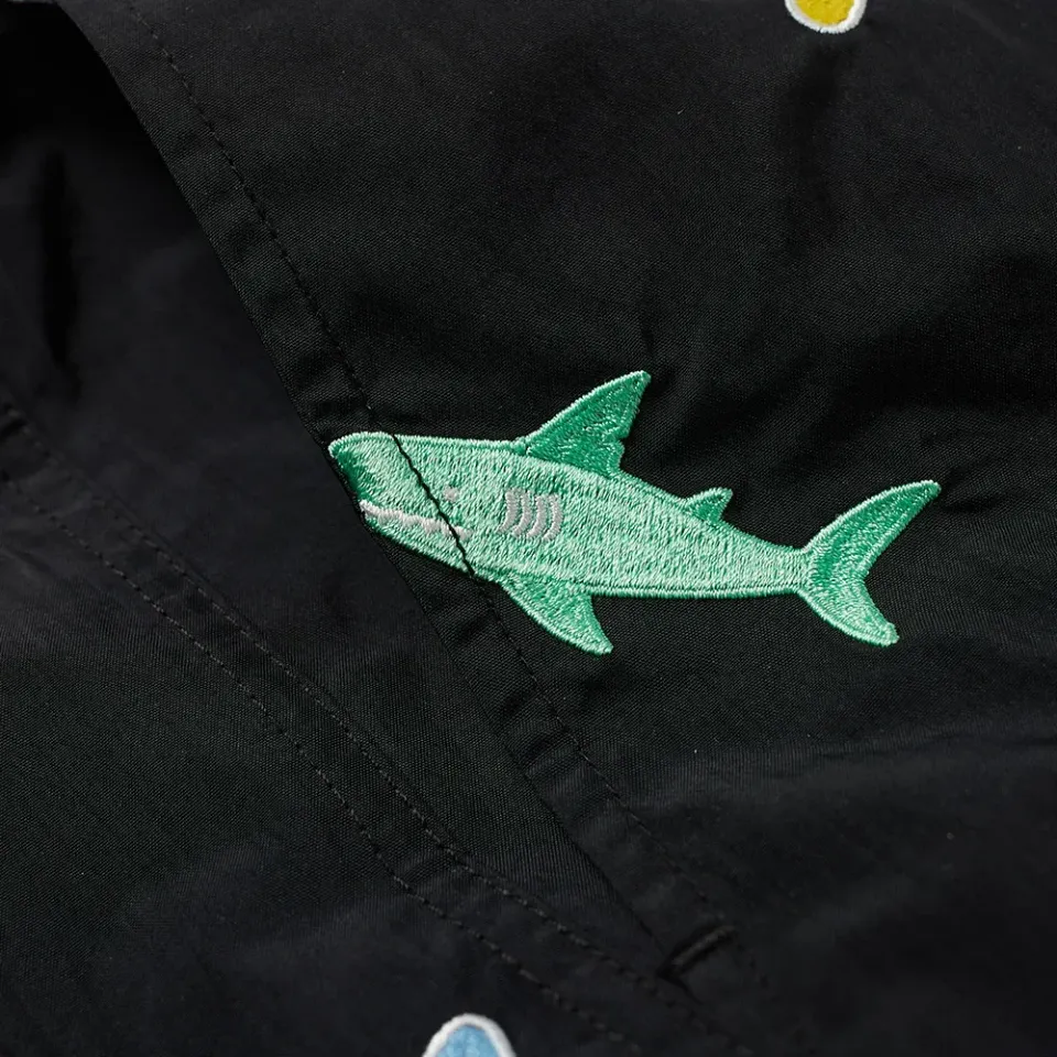 Embroidered Shark & Surfboard Swim Short