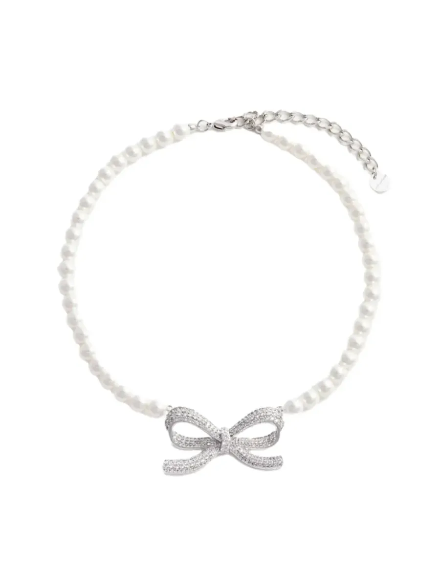 Bow Necklace Pearl