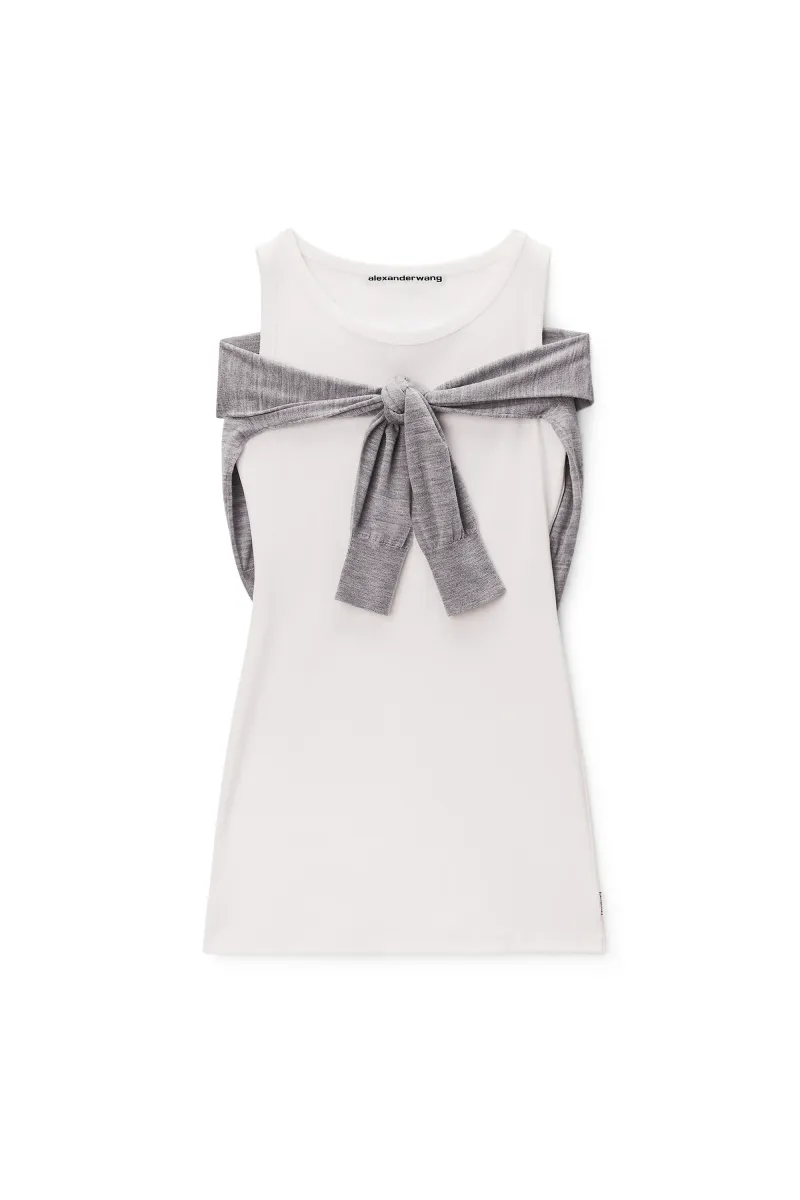 Layered Mini Tank Dress with Tie-Front Cardigan