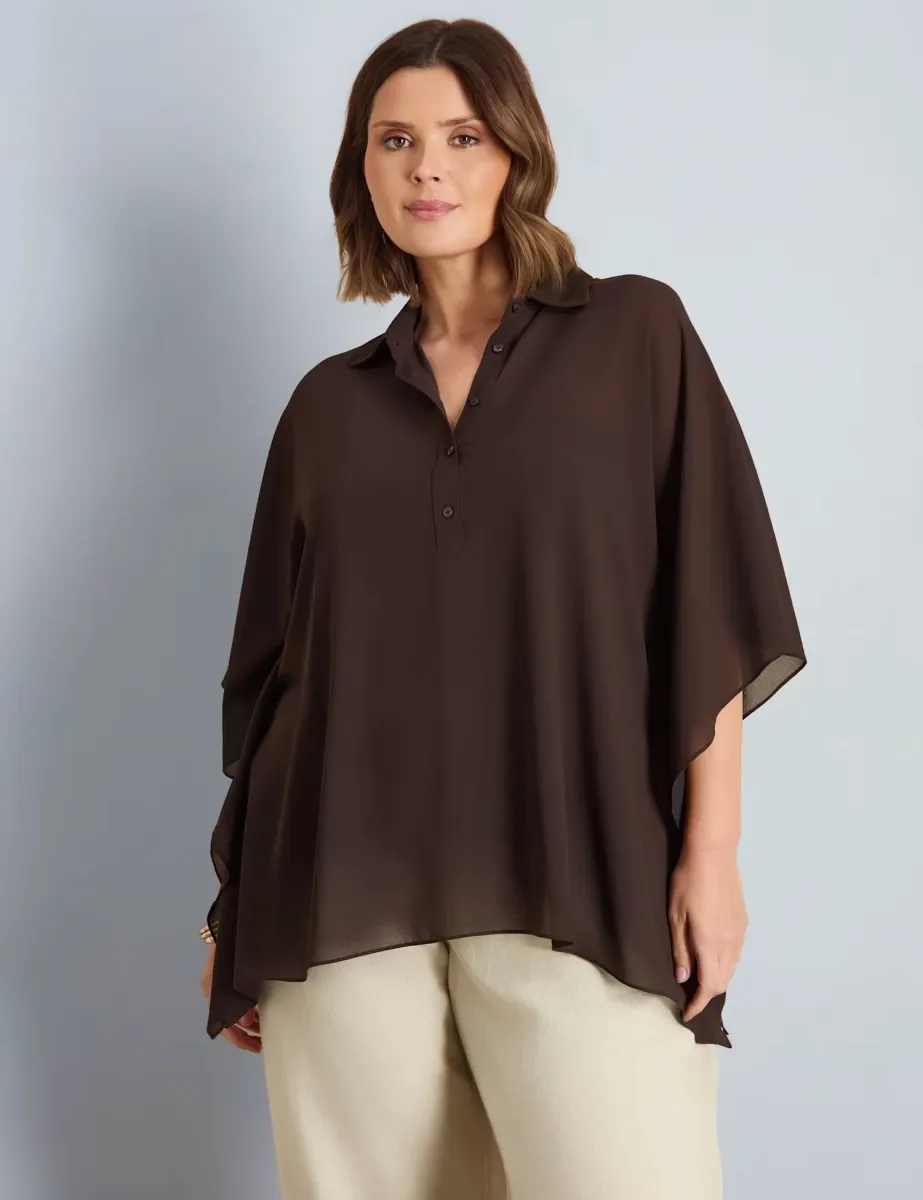 Half Placket Overlay Blouse Chocolate