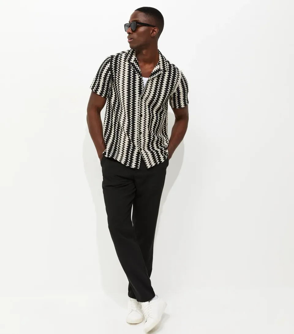Men's Black Slim Linen Look Chino Trousers