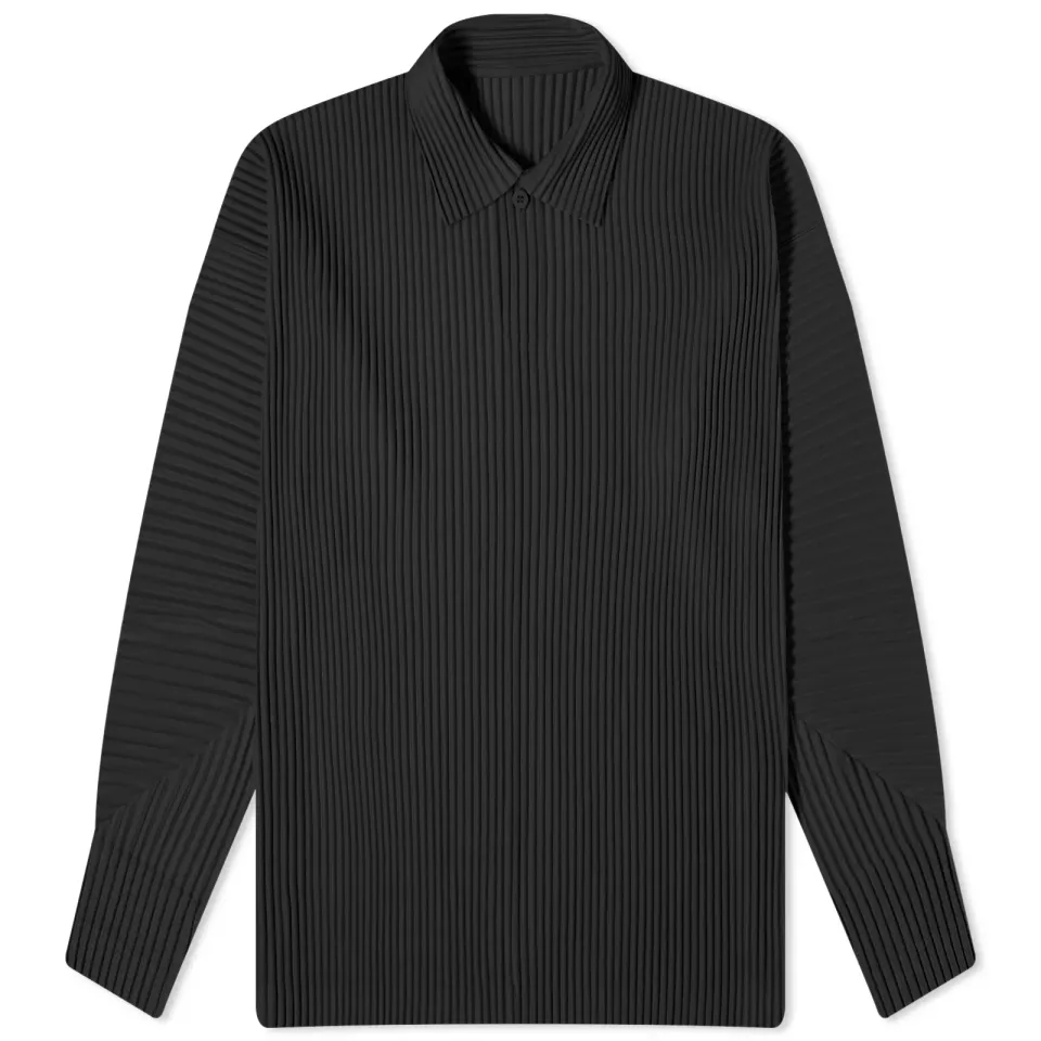 Pleated Long Sleeve Polo