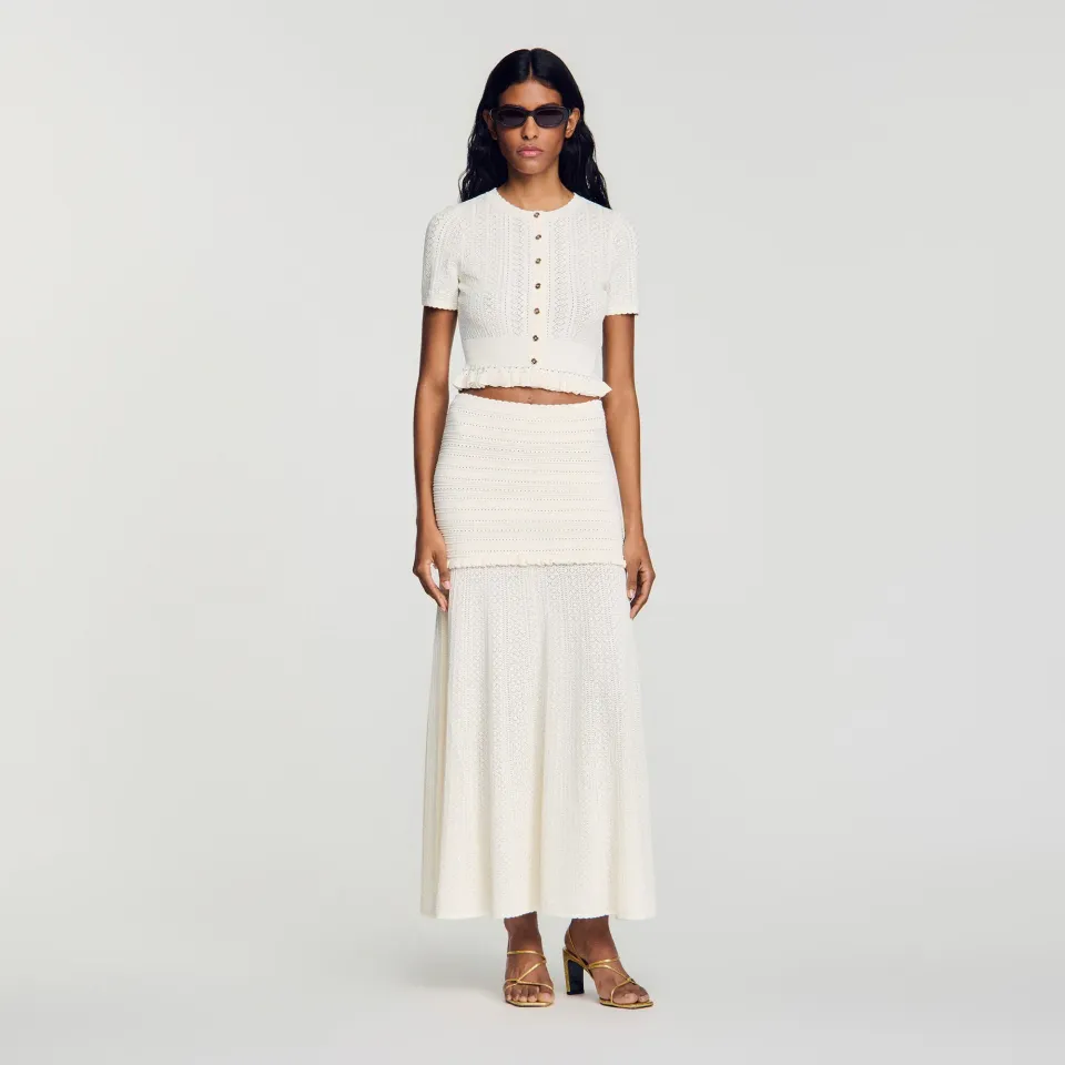 Pointelle knit maxi skirt