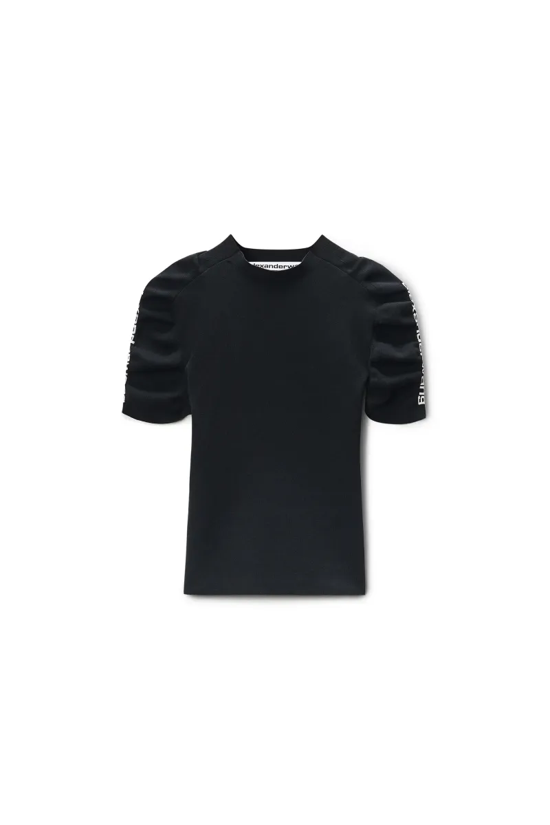 RUCHED SLEEVE SHORT SLEEVE CREWNECK