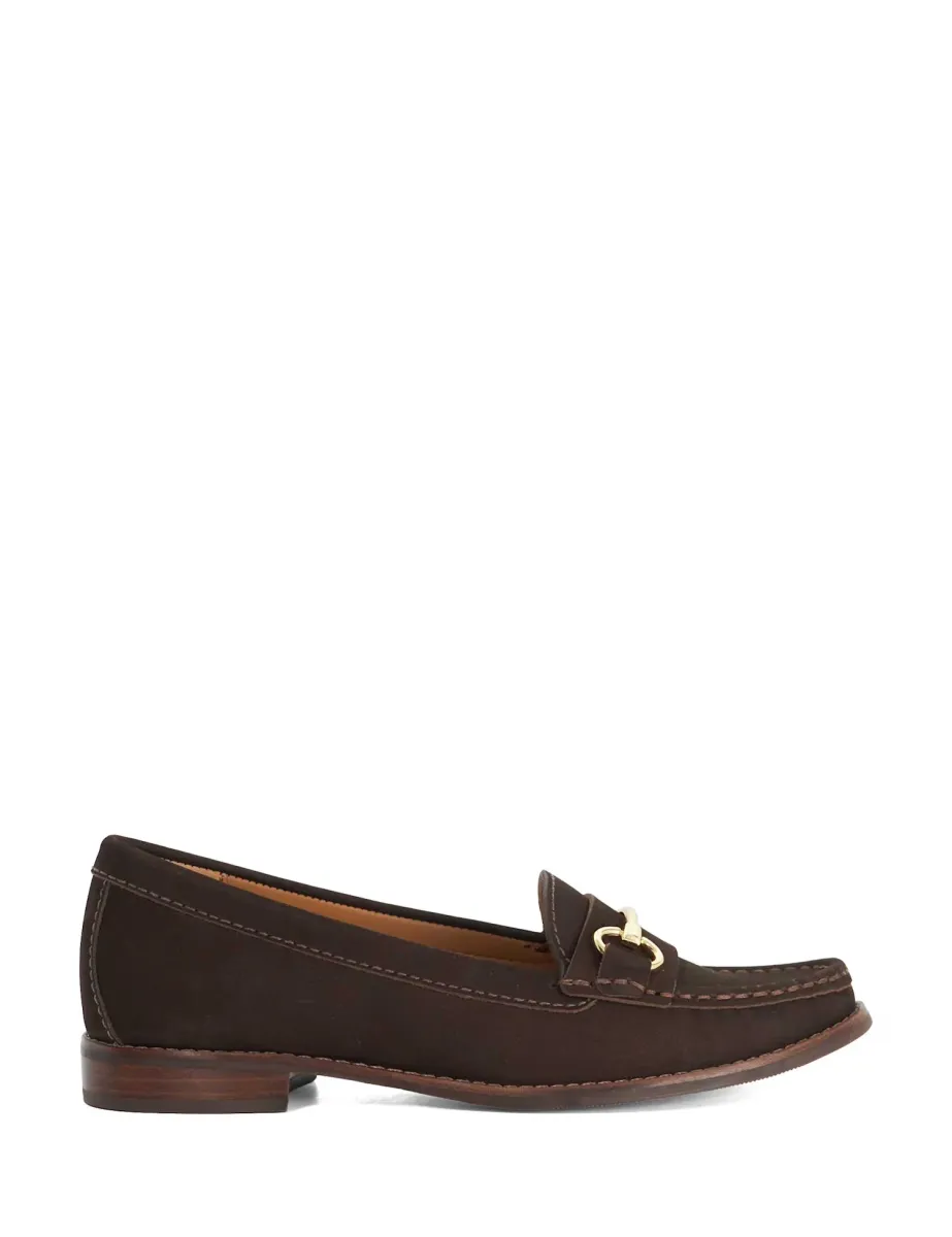 Wide Fit Leather Slip On Flat Loafers Brown