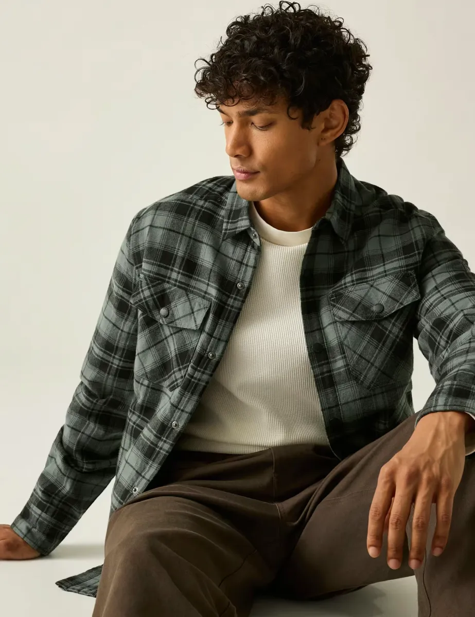 Spennith Pure Cotton Checked Shacket Green Mix