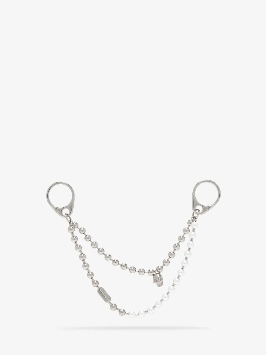 Pearl & Skull Double Chain Charm
