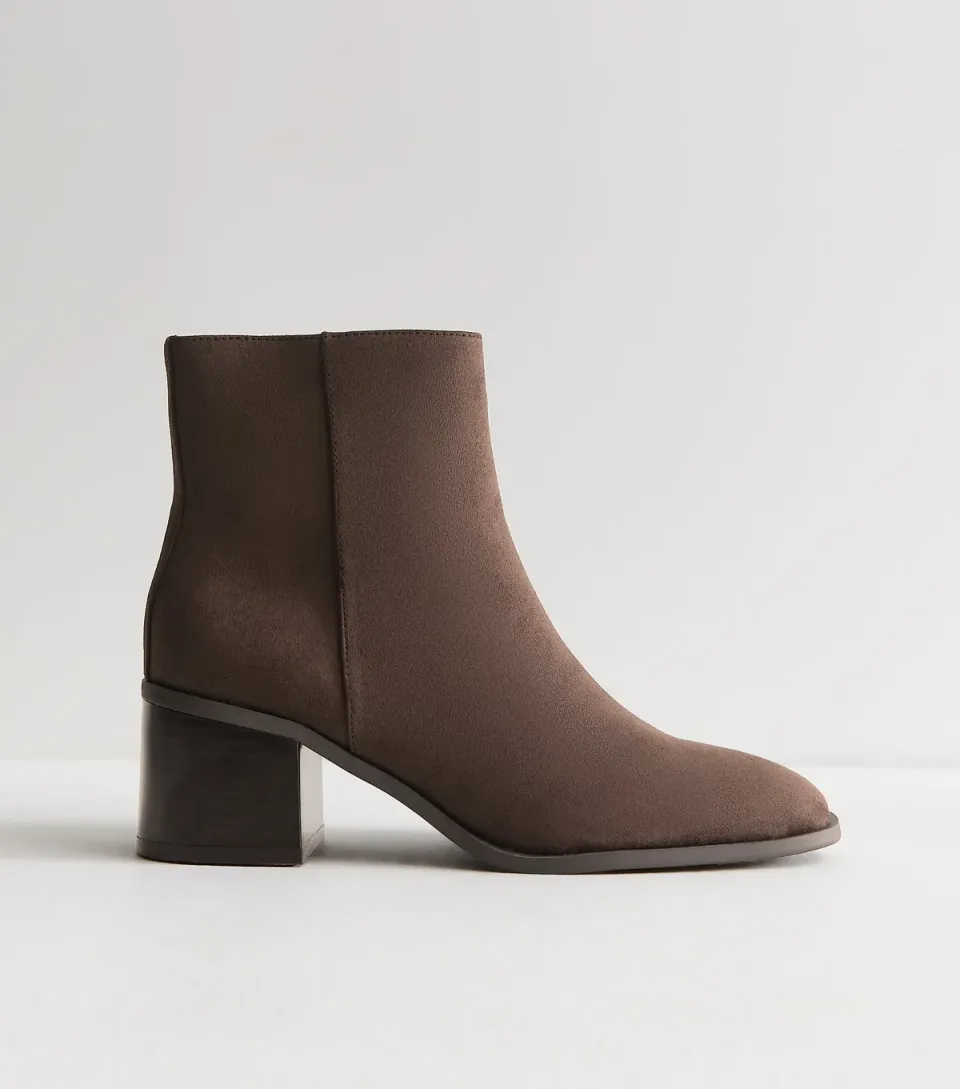 Women's Dark Brown Faux Suede Ankle Boots Vegan