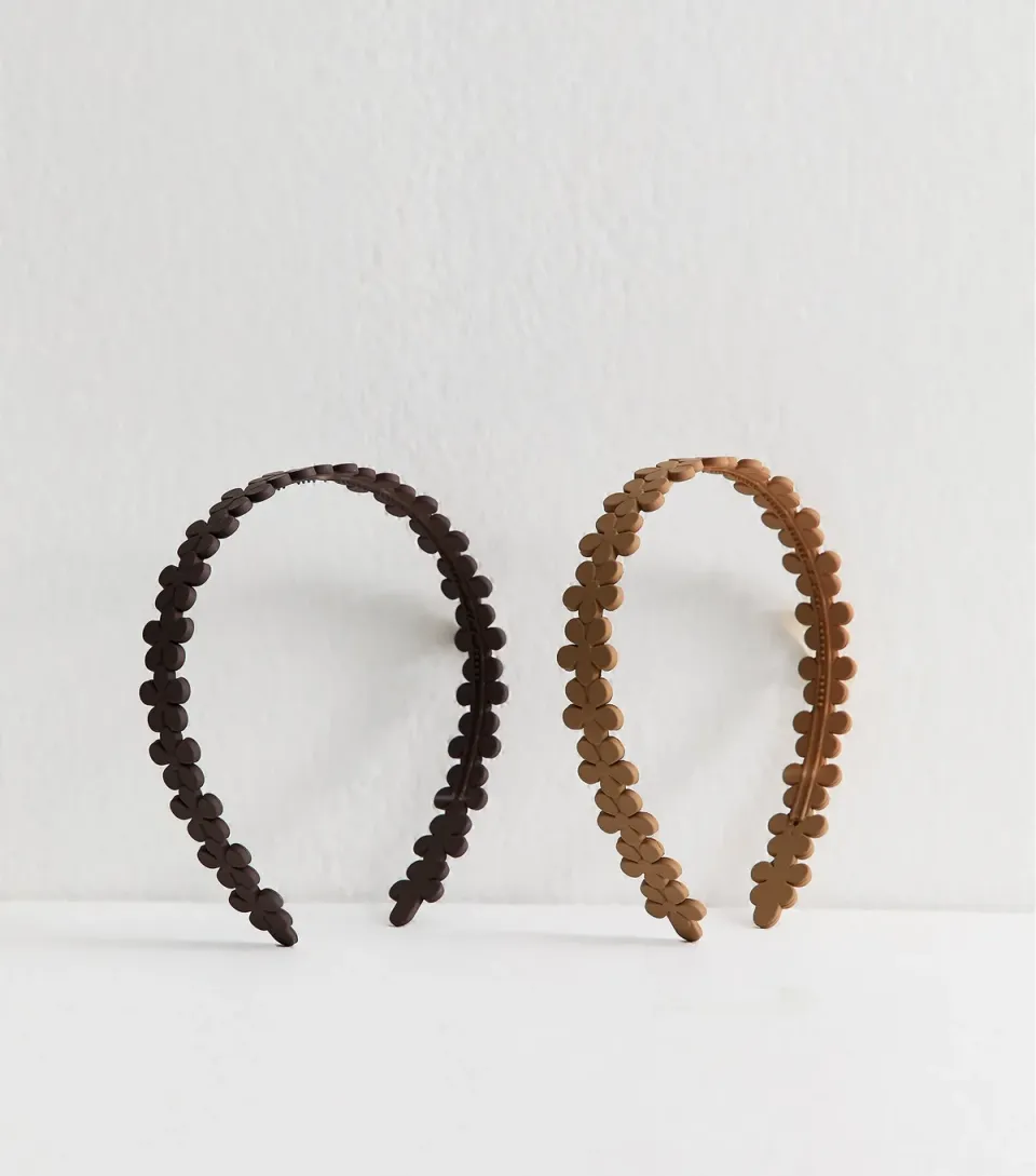 Pack Of 2 Brown and Tan Flower Comb Headbands