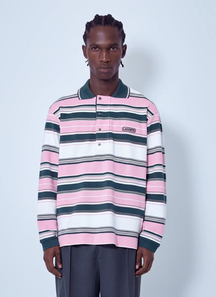 Runway Loose Fit Striped Piqué Polo Shirt