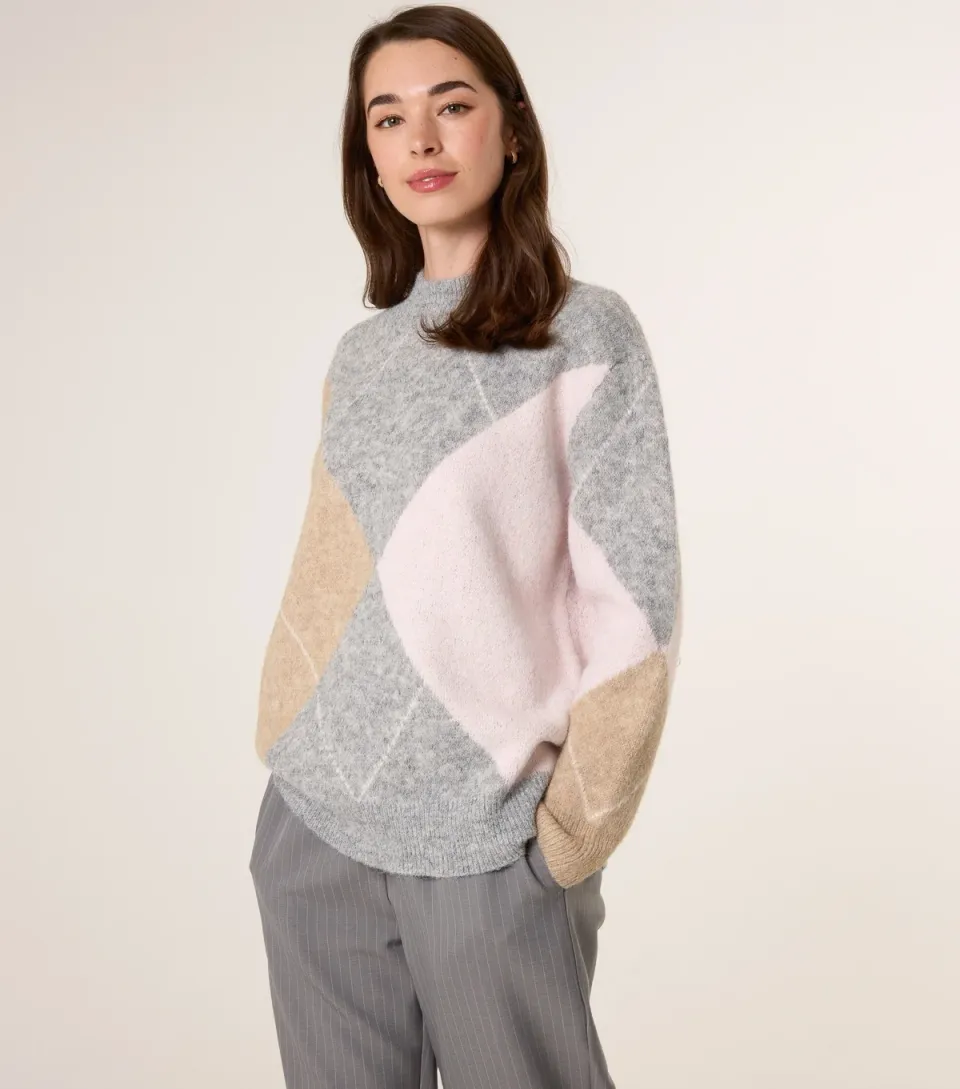 Women's Grey Diamond Turtle Neck Jumper