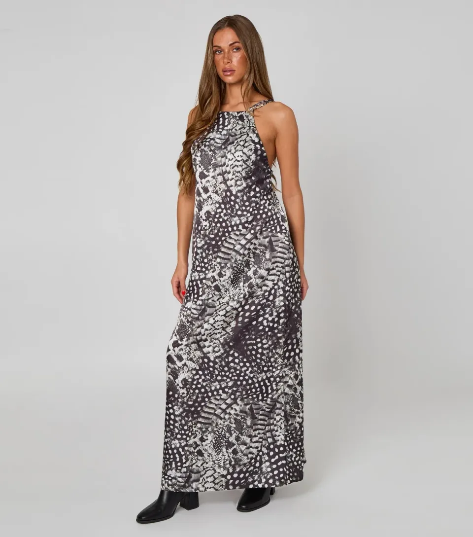 Women's Black Animal Print Maxi Dress