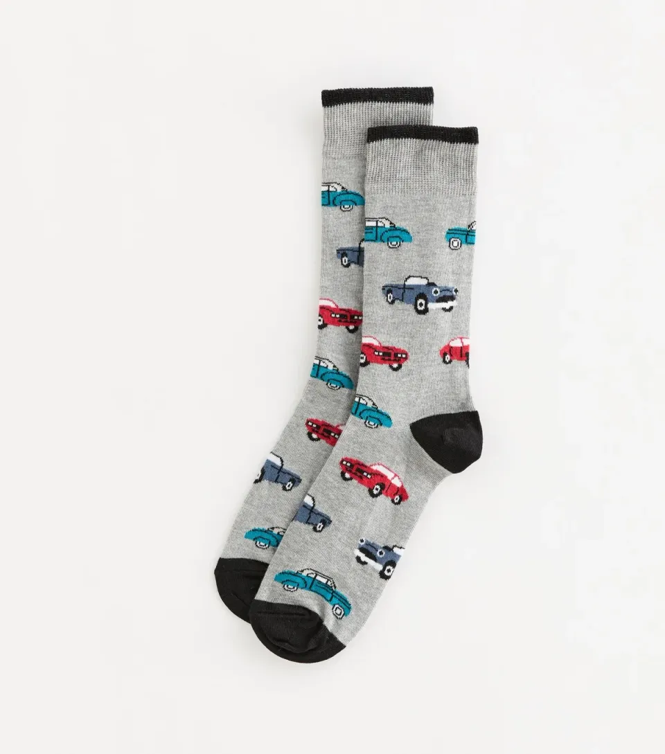 Men's Mens Grey Car Pattern Ankle Socks