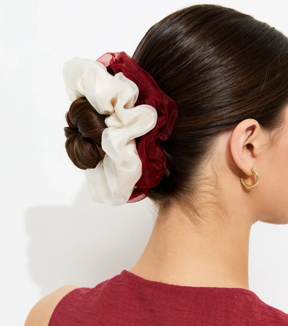 Pack of 2 Dark Burgundy Organza Hair Scrunchies
