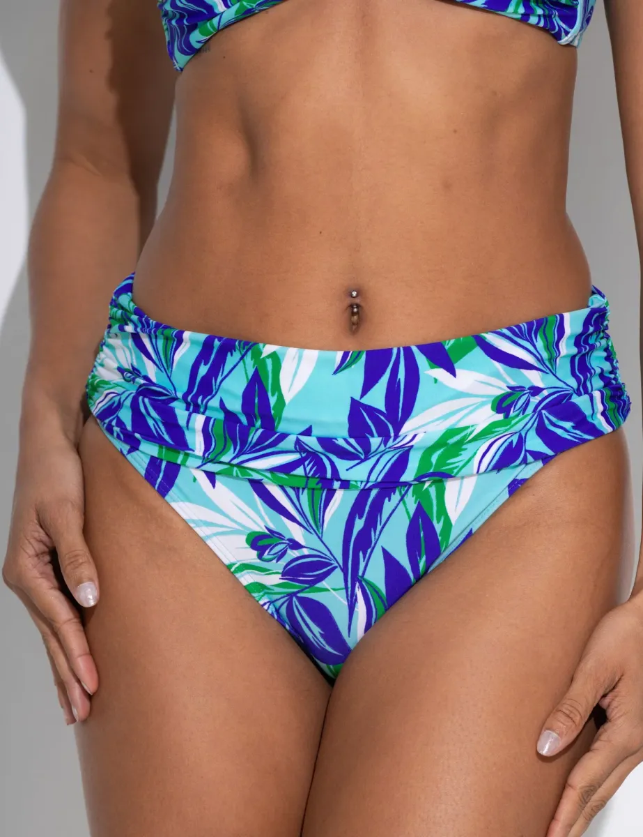 Santa Monica Printed Foldover Bikini Bottoms Aqua Mix