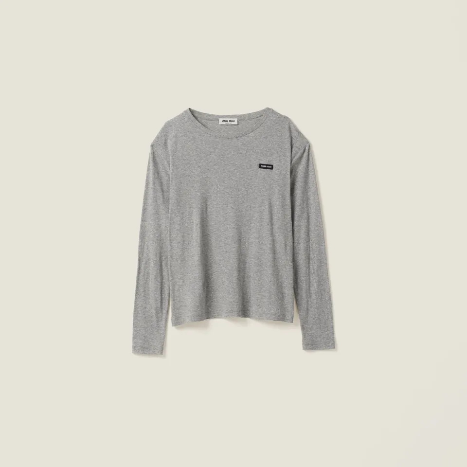 Long-sleeved ribbed jersey T-shirt