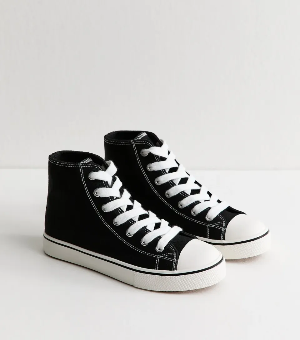 Women's Black Canvas Contrast Trim High Top Trainers Vegan