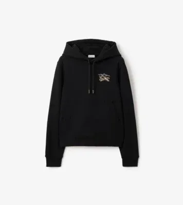Knight Check Cotton Hoodie in Black