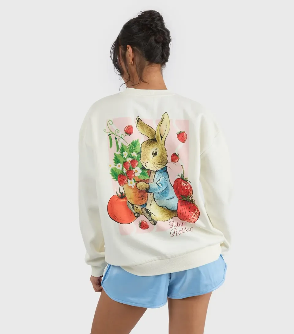 Women's White Peter Rabbit Strawberry Graphic Sweatshirt