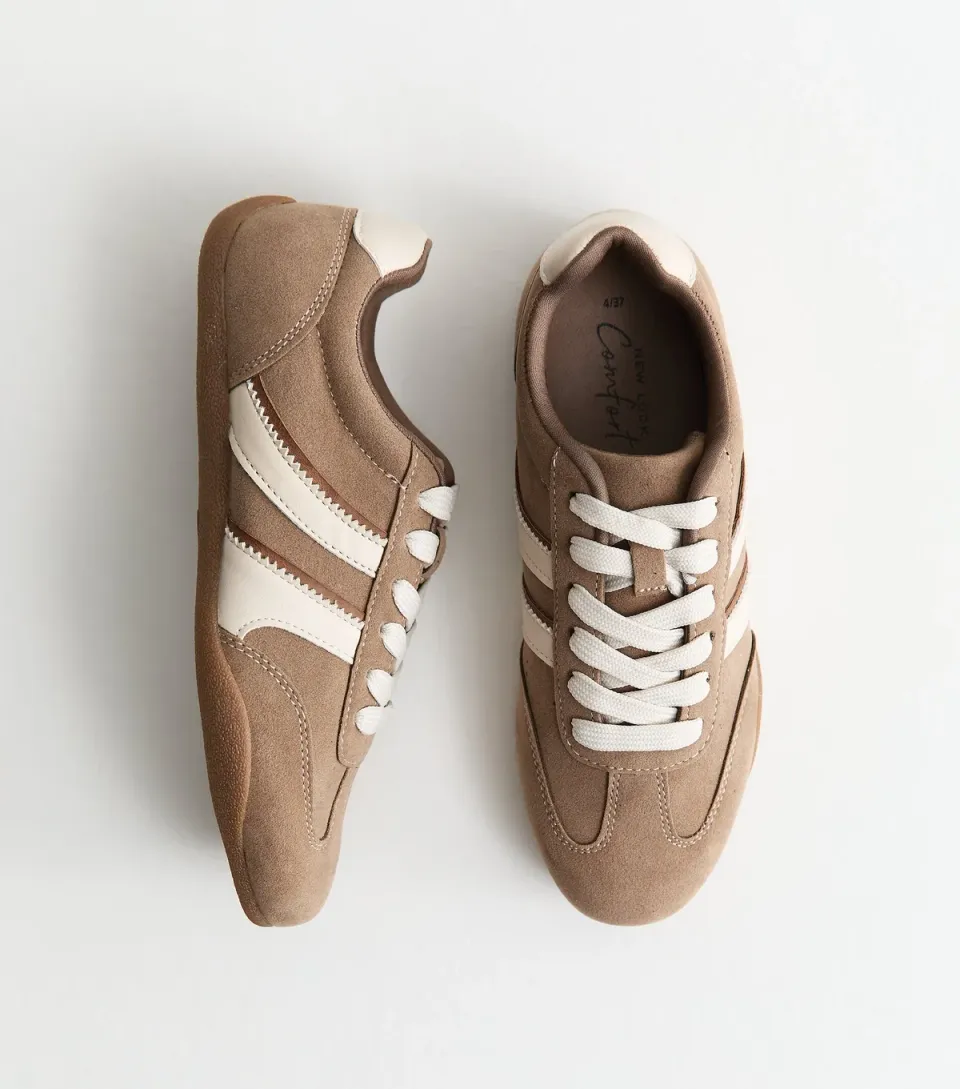 Women's Light Brown Faux Brushed Leather Slim Sole Trainers Vegan