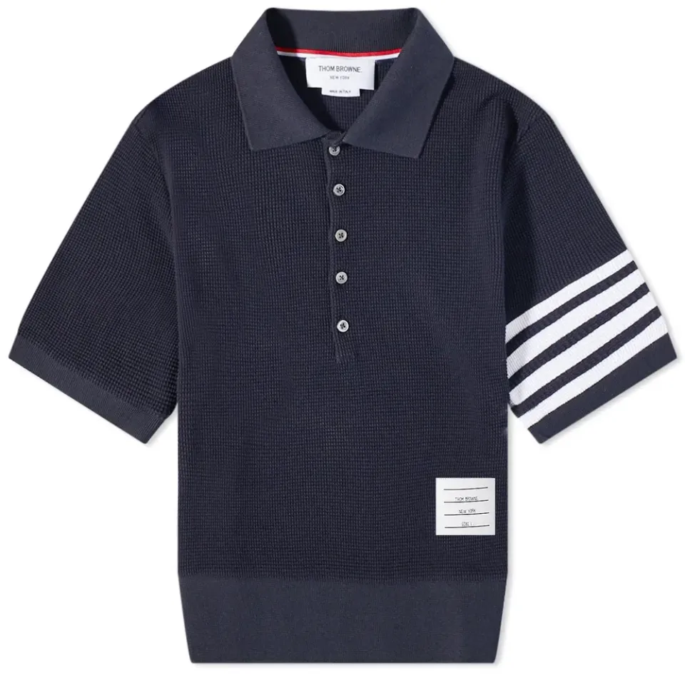 4 Bar Striped Waffle Polo