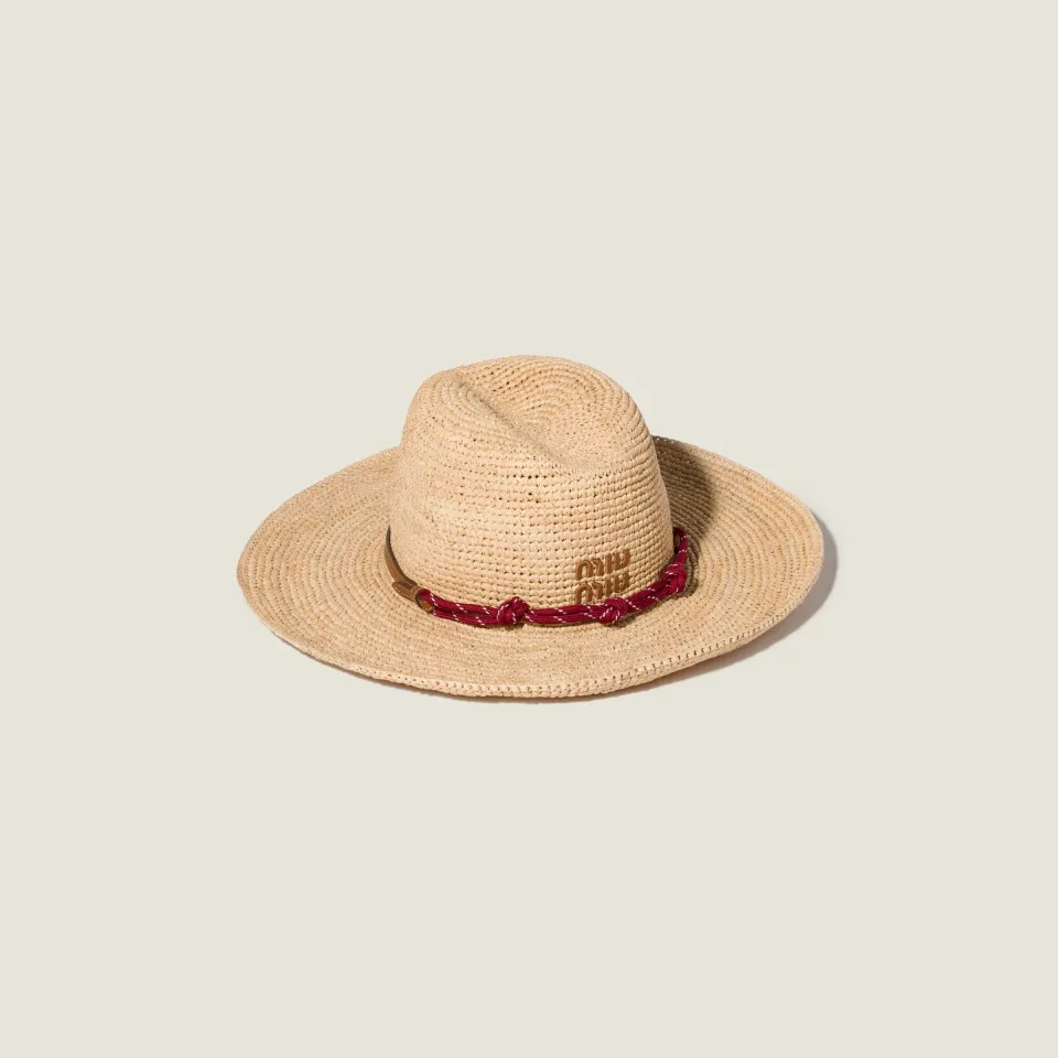 Raffia and leather hat