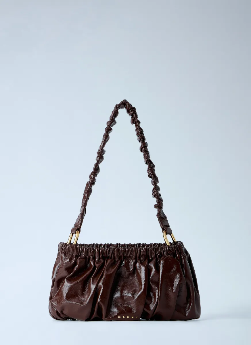 Ruched Leather Shoulder Bag
