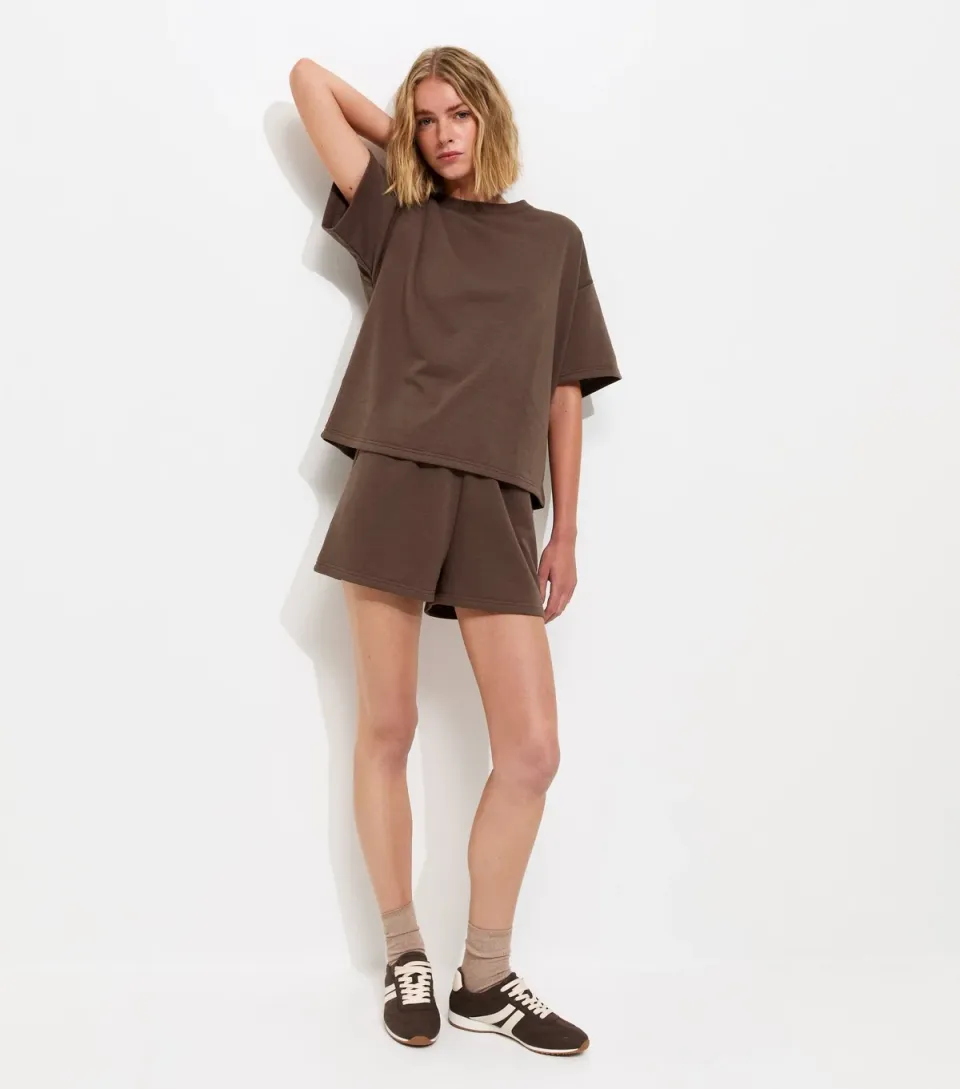 Women's Dark Brown Jersey Jogger Shorts