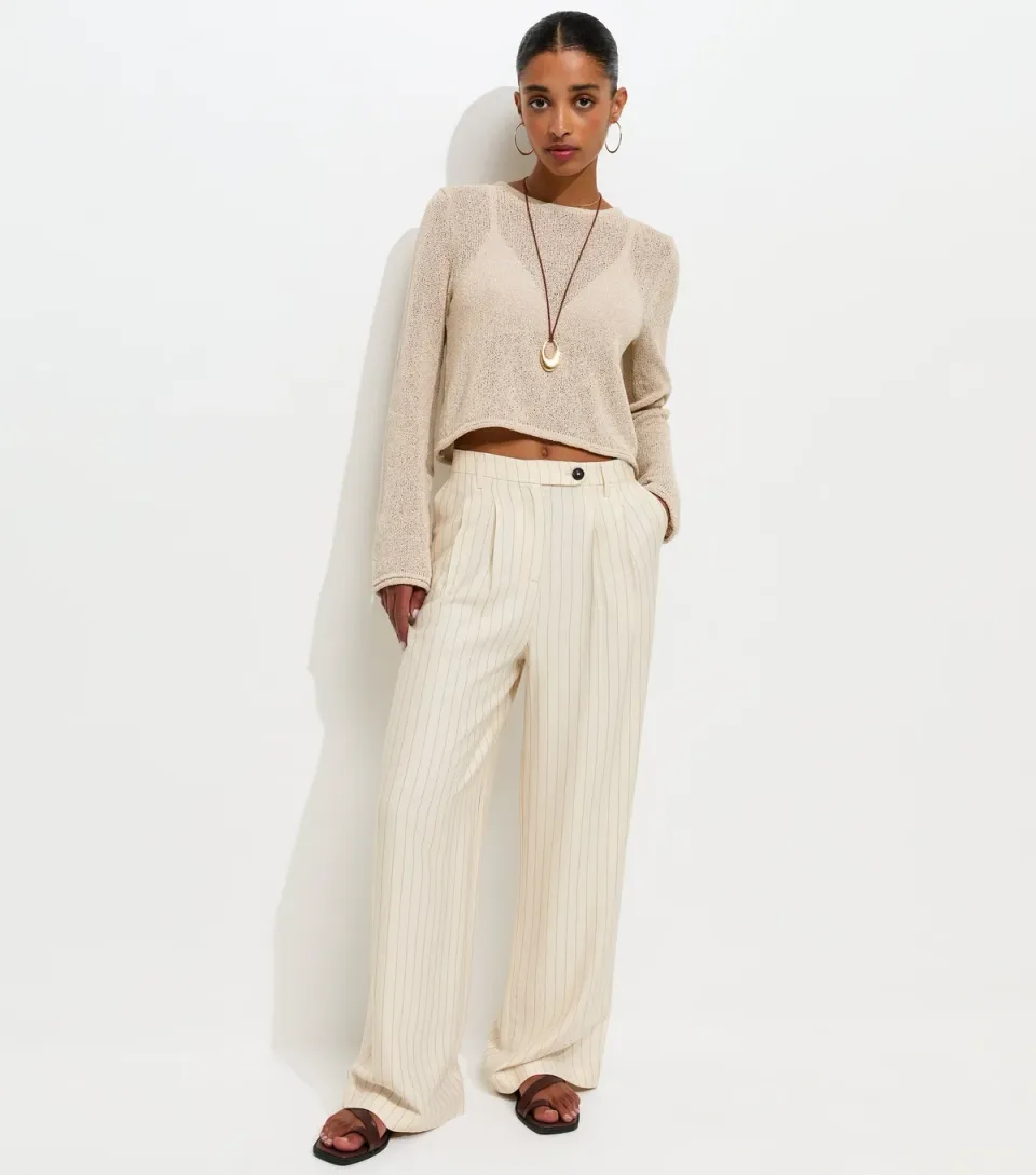Women's White Wide Leg Stripe Trousers
