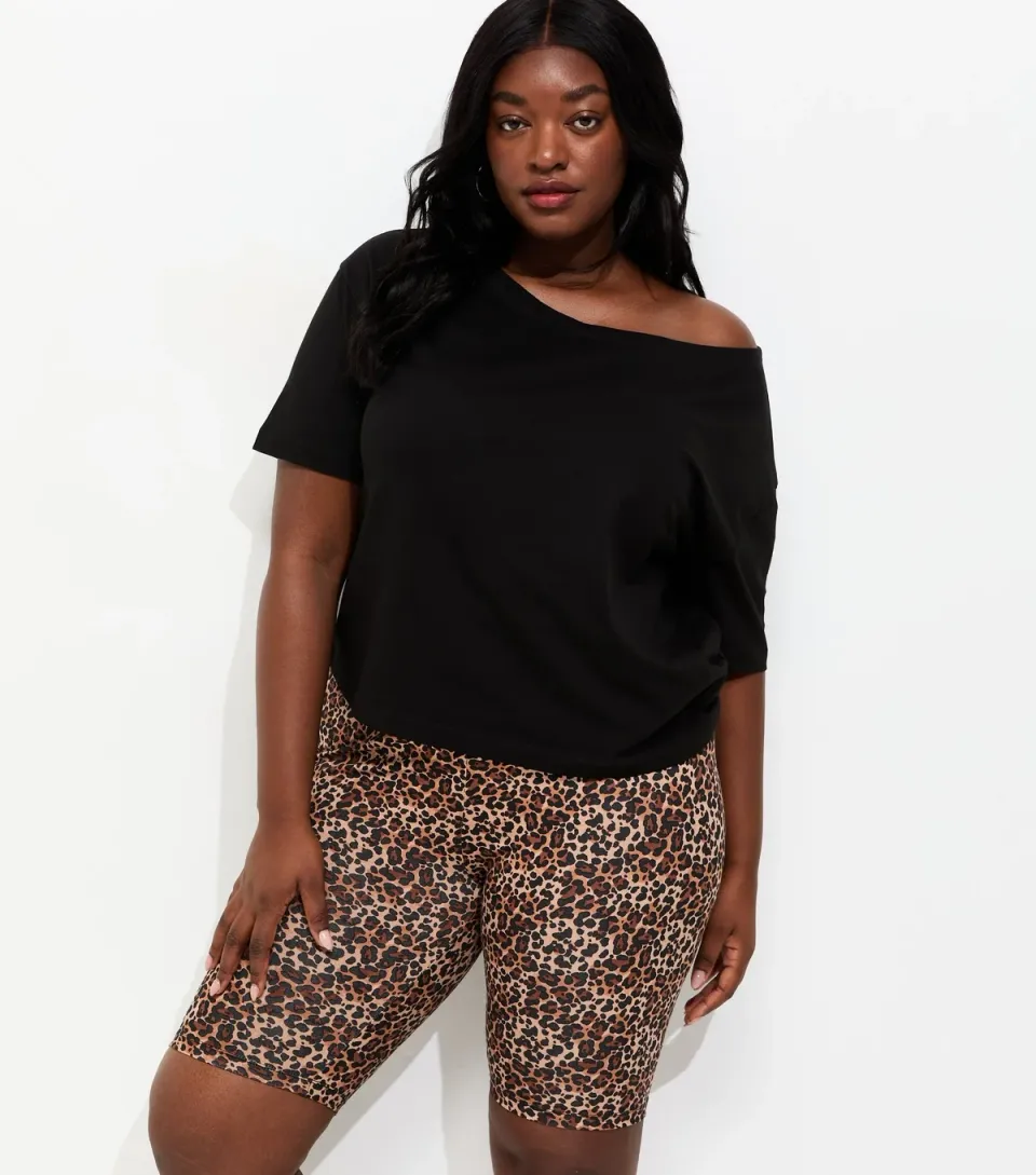 Women's Plus Size Brown Leopard Print Cycling Shorts Curves