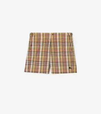 Check Seersucker Swim Shorts in Sand beige - Men, Nylon