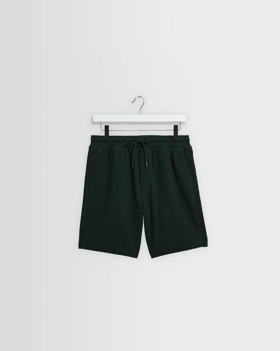 Sam - Bottle Green Textured Waffle Shorts