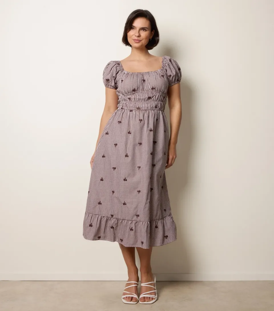 Women's Brown Gingham Milkmaid Dress