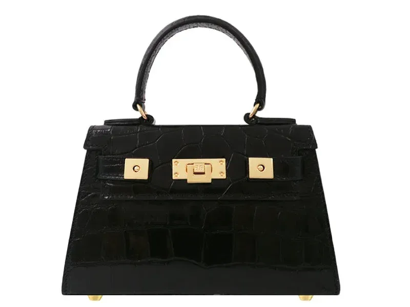 Maya Mignon Orinoco 'Croc' Print Calf Leather Handbag - Black 2