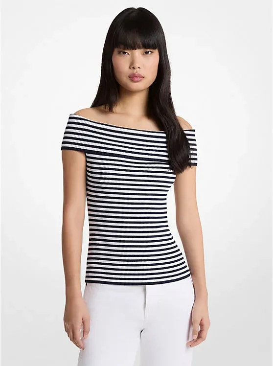 Striped Stretch Knit Off-The-Shoulder Top