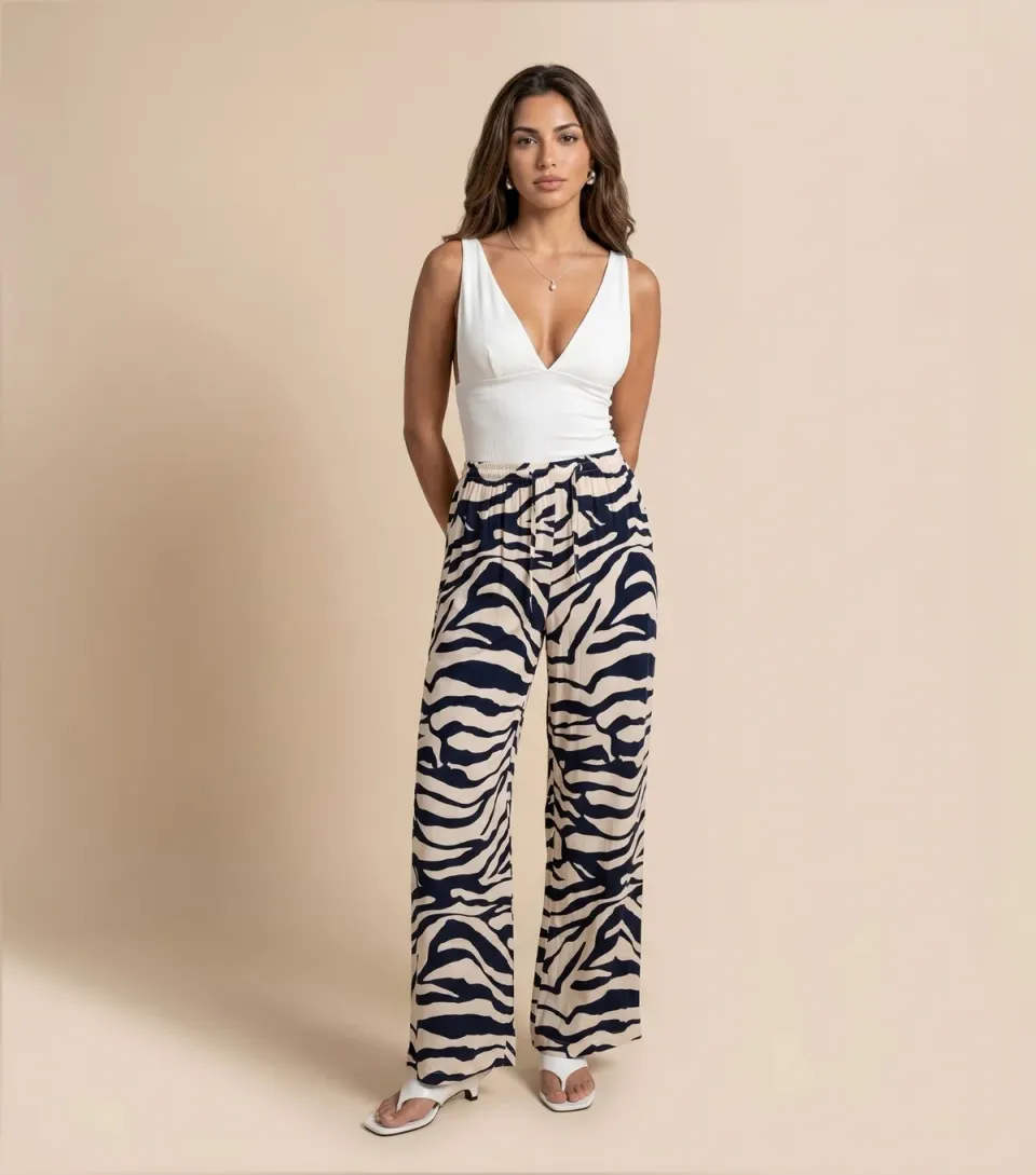 Women's Navy Zebra Trousers
