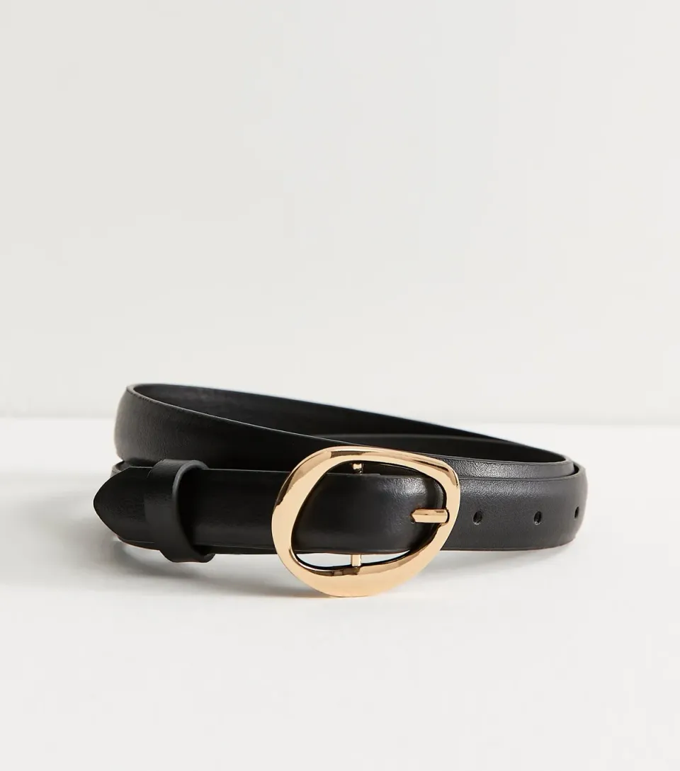 Black Faux Leather Hammered Buckle Belt Vegan