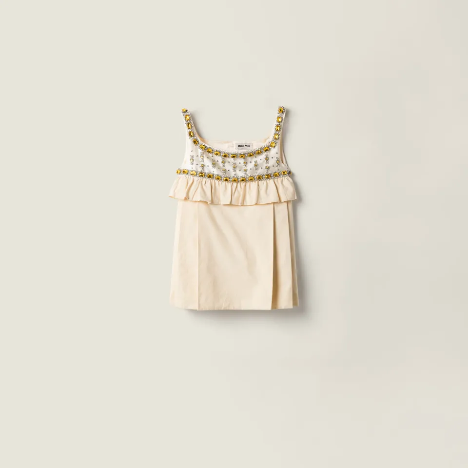 Embroidered canvas mini-dress