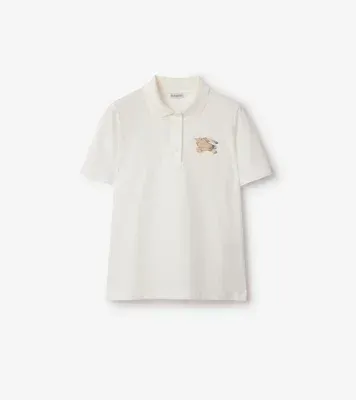 Knight Check Cotton Polo Shirt in Chalk white
