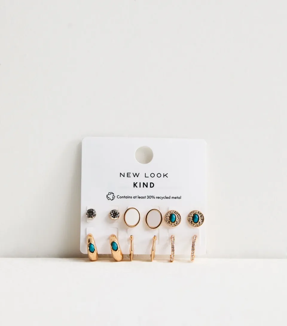 Pack of 6 Gold Tone Stud and Hoop Earrings