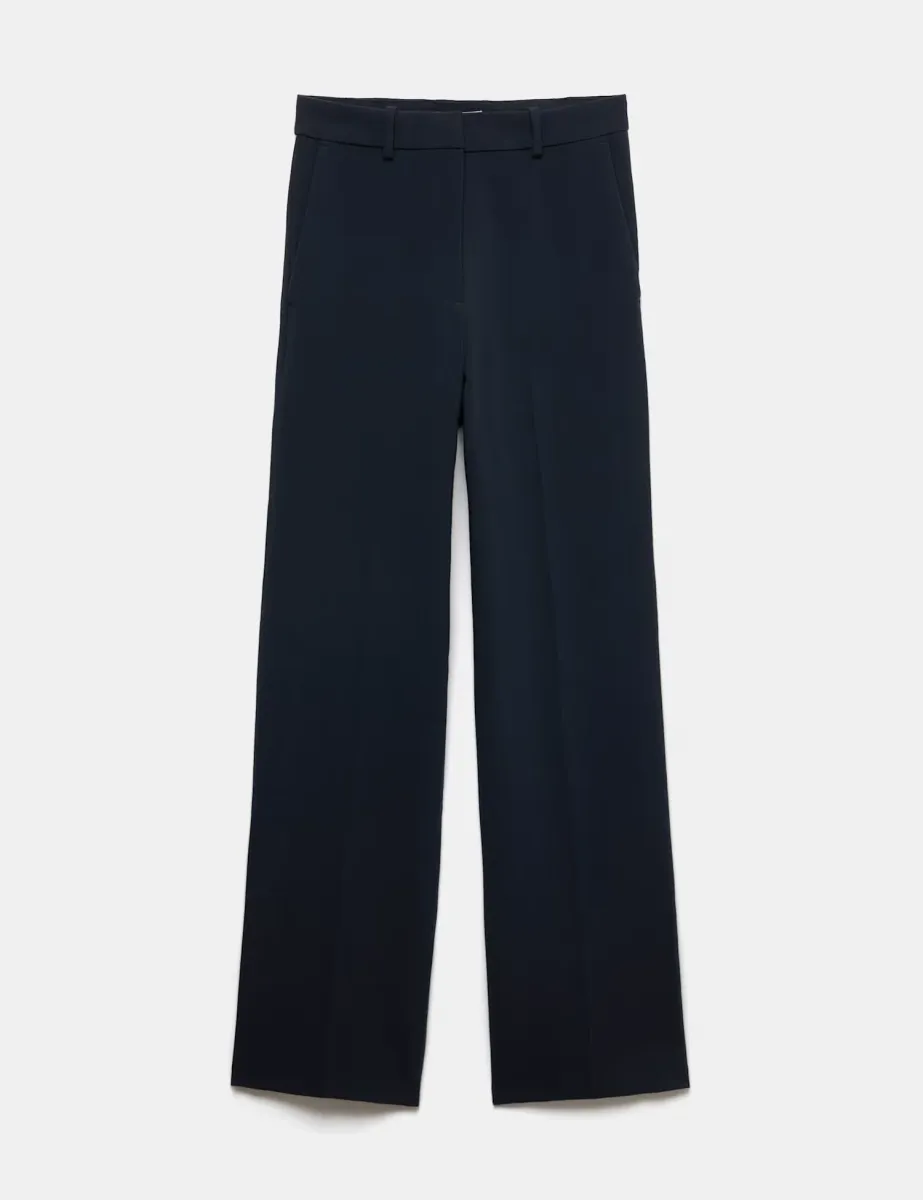 Woven Straight Leg Trousers with Stretch Dark Navy