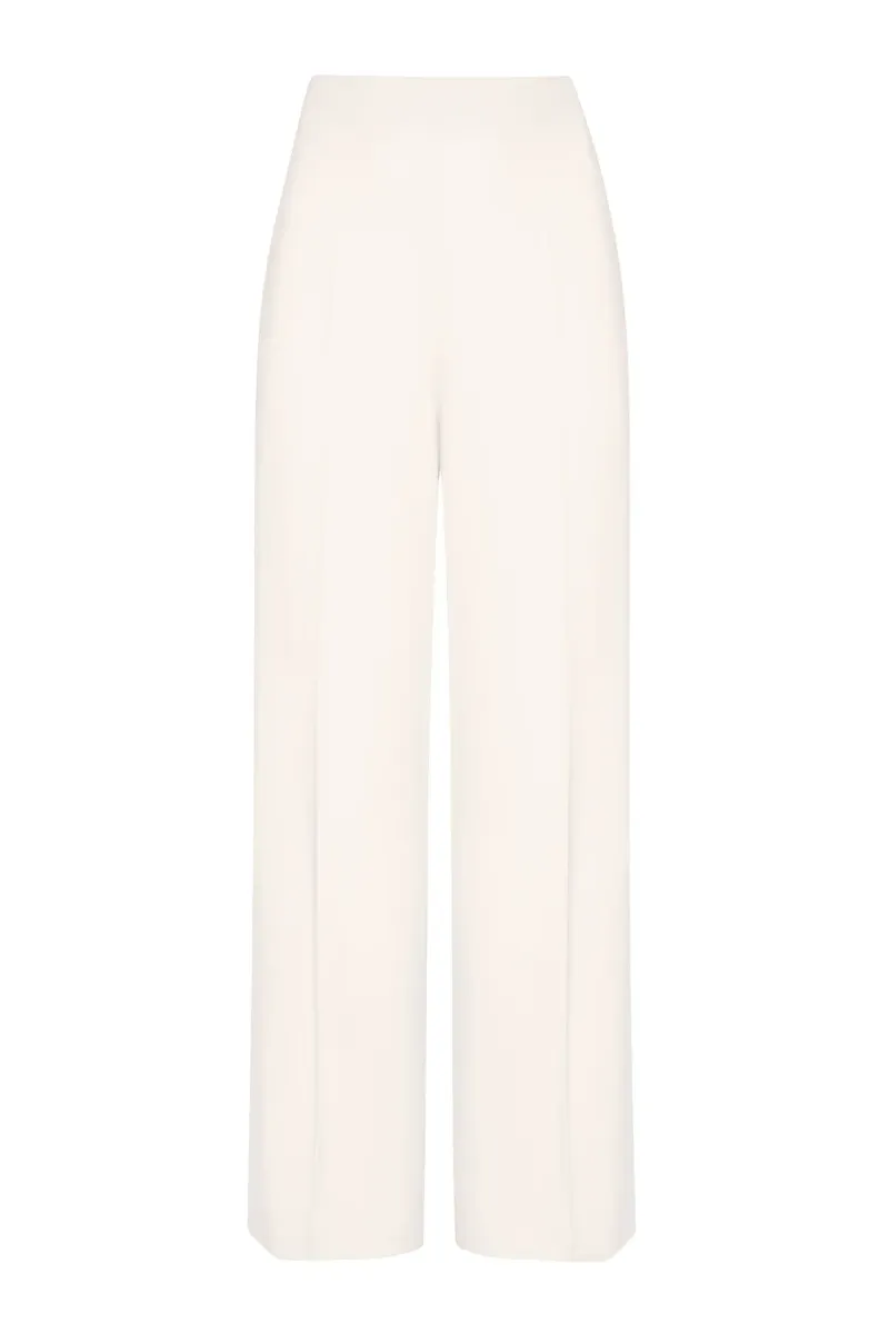 Wide Leg Trousers in Plain Ivory Crepe - Paloma