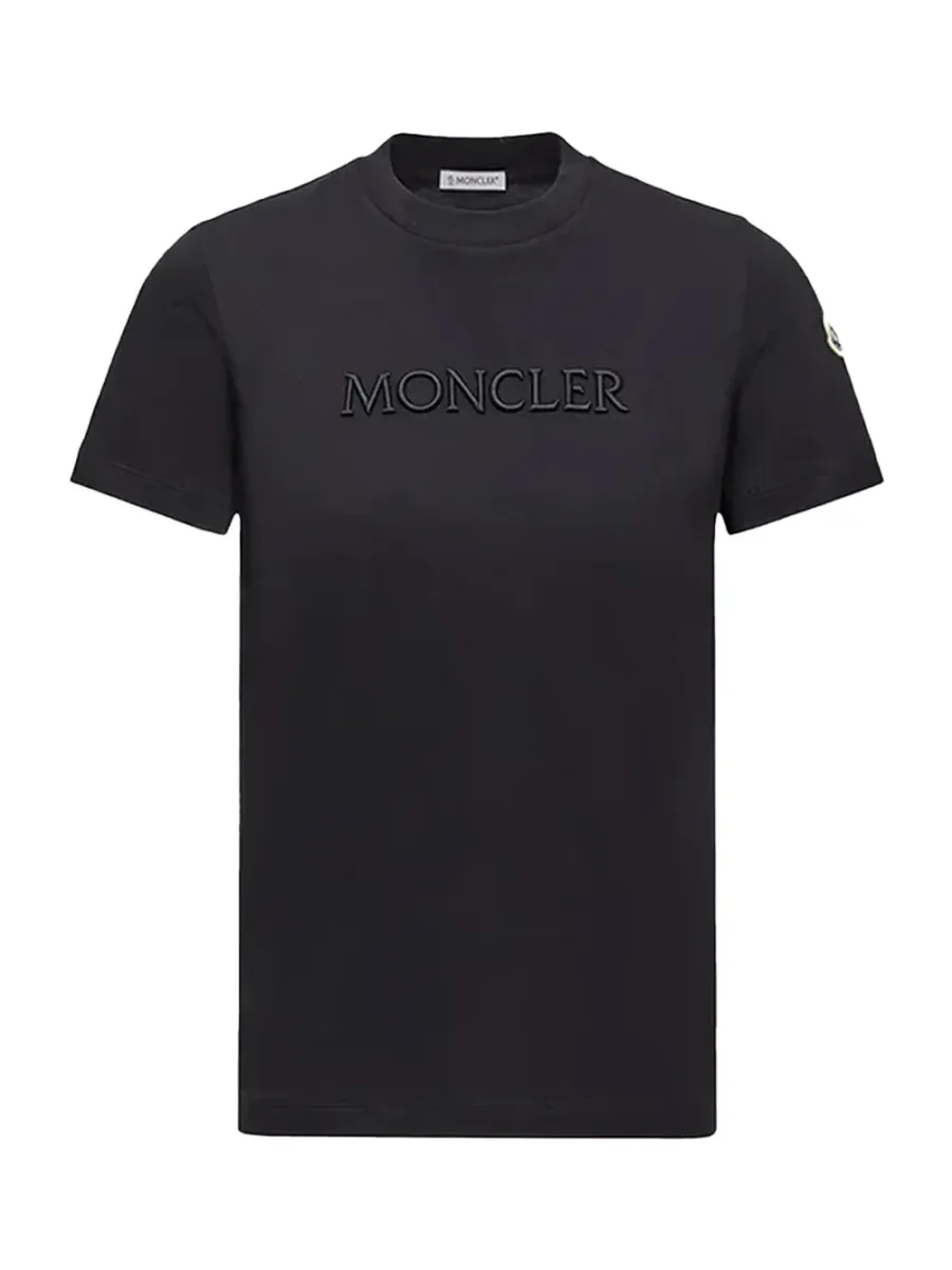women Embroidered Tonal Logo Cotton T-Shirt Black