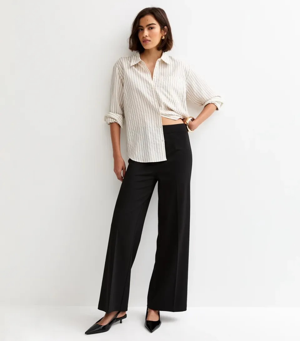 Women's Black Jersey Wide Leg Trousers