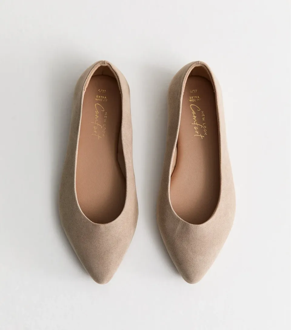 Women's Extra Wide Fit Light Brown Faux Suede Pointed Pumps Vegan